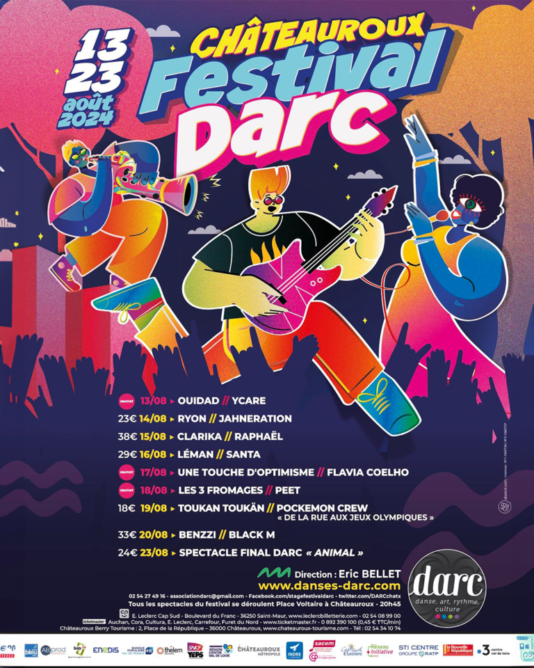 Programme du festival DARC à Châteauroux du 13 au 23 août 2024.