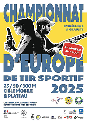 Affiche du Championnat d'Europe de tir sportif 2025 à Châteauroux.