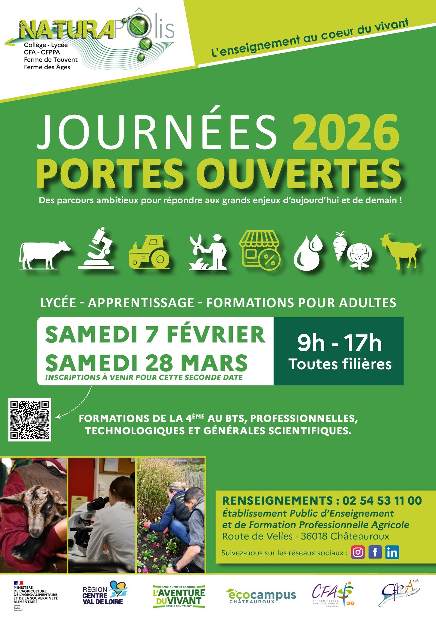 Les journées portes ouvertes de l'année 2026 pour l'établissement Ecocampus Naturapolis à Châteauroux