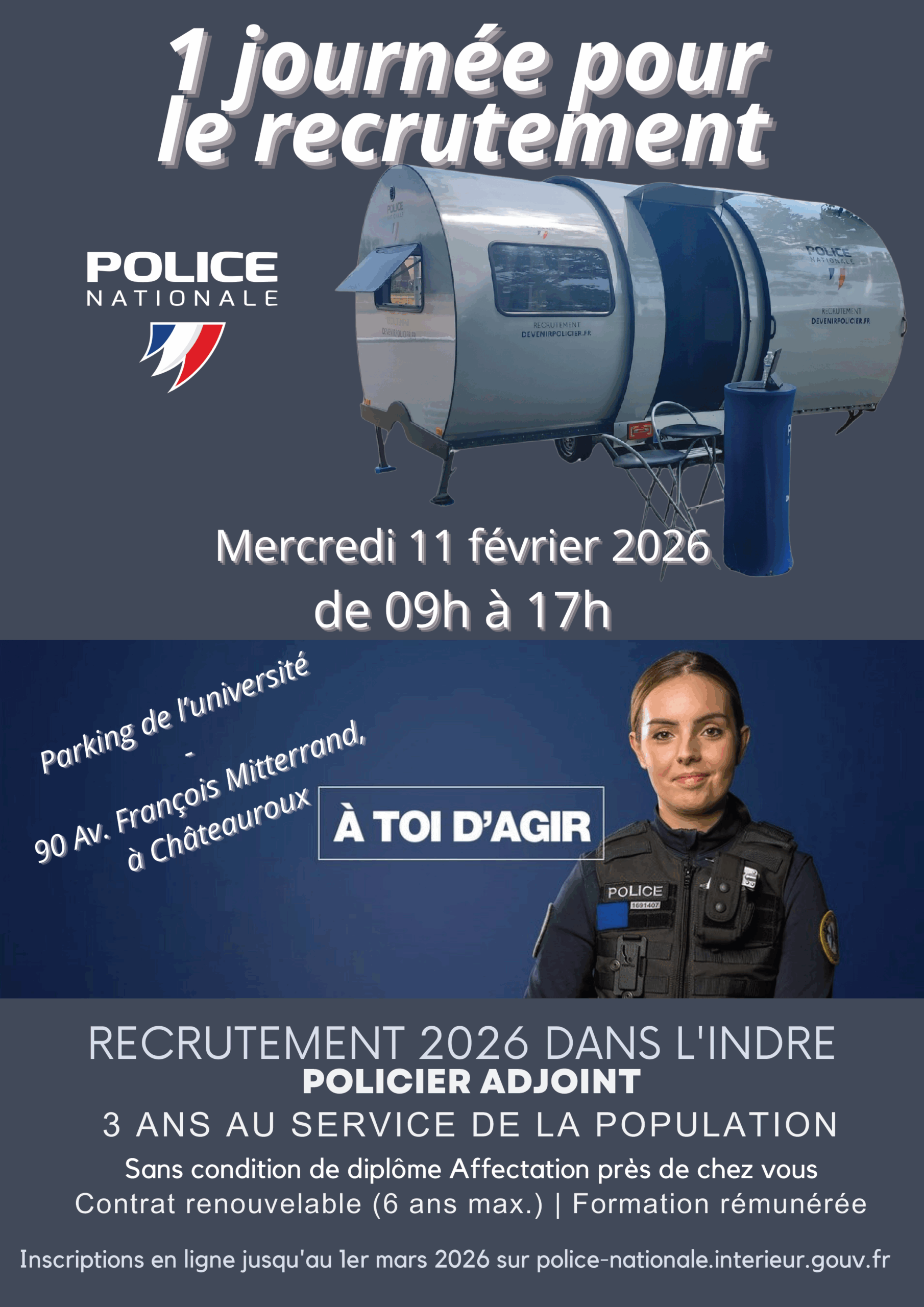 1 journée pour le recrutement de la Police Nationale dans l'Indre 2026. 